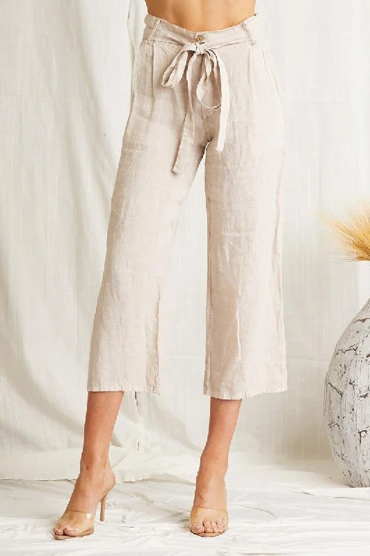 Picnic Linen Beige Wide Leg Pants High-Waist Jogger Pants