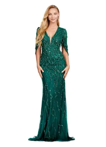 Ashley Lauren 11430 Long Prom Dress Sequin V-Neck Evening Gown with Cape Sleeves Formal Pageant Tunics Chic fashionable Ashley Lauren 11430 Long Prom Dress Sequin V-Neck Evening Gown with Cape Sleeves Formal Pageant Tunics Chic fashionable