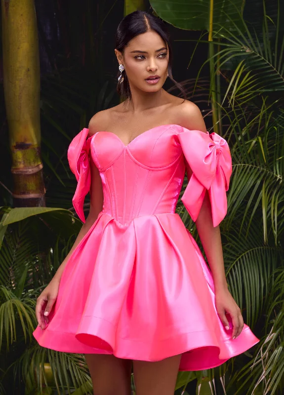Ashley Lauren 4788 Corset Bodice Cocktail Dress Off the Shoulder Bow Straps A line Short Skirt Bodycon Club Sequined