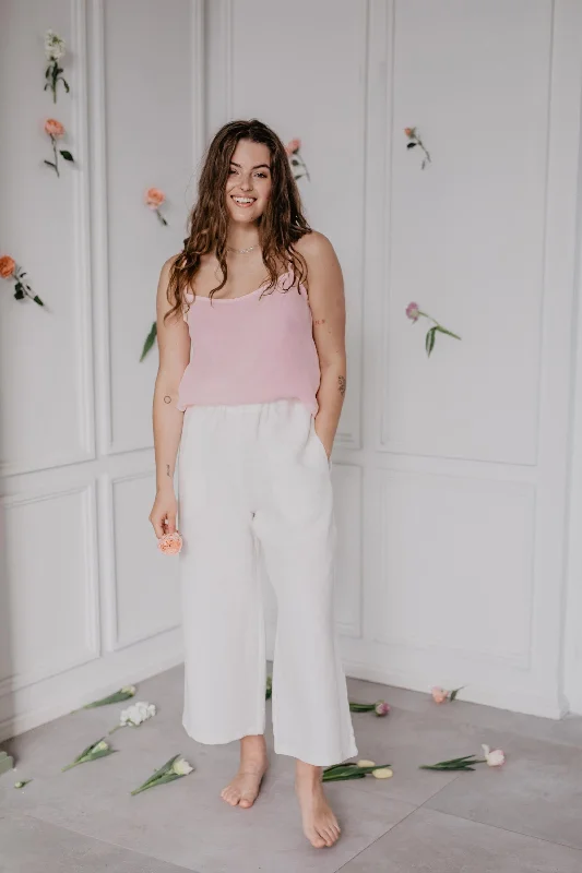 Tokyo Linen Pants (White) Fashionable Tapered Leg Pants