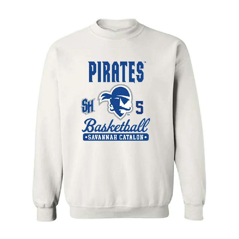 Seton Hall - NCAA Women's Basketball : Savannah Catalon - Fashion Shersey Crewneck Sweatshirt Hoodie with Hem Drawcord Adjustable Customizable