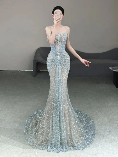 Stunning Off Shoulder Mermaid Beading Long Party Dress Evening Gown, MD7965 Tunics Designer luxury