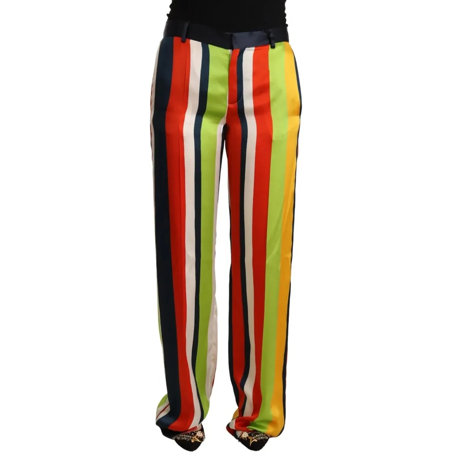 Dsquared² Multicolor Striped Mid Waist Straight Pants Classic Bootcut Trousers