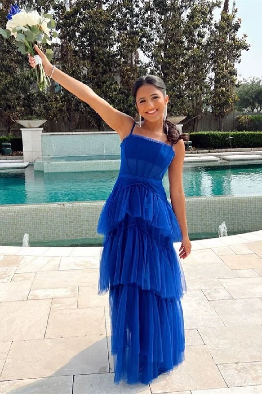 Royal Blue Straps A-Line Tulle Long Party Dress Formal Evening Dress, D544 Tunics Essential wardrobe Royal Blue Straps A-Line Tulle Long Party Dress Formal Evening Dress, D544 Tunics Essential wardrobe