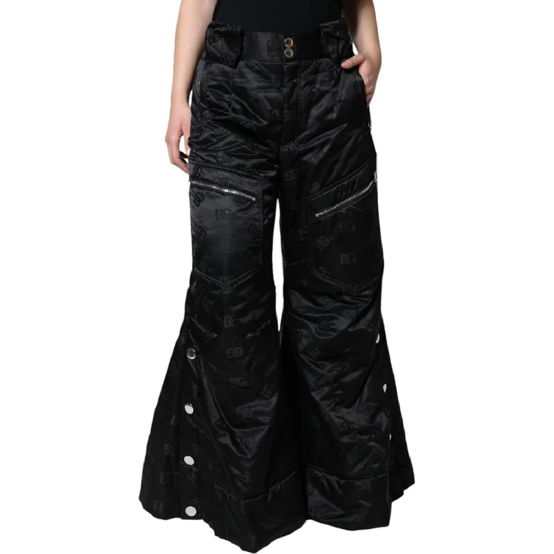 Dolce & Gabbana Black Quilted High Waist Women Wide Leg Pants Fashionable Tapered Leg Pants