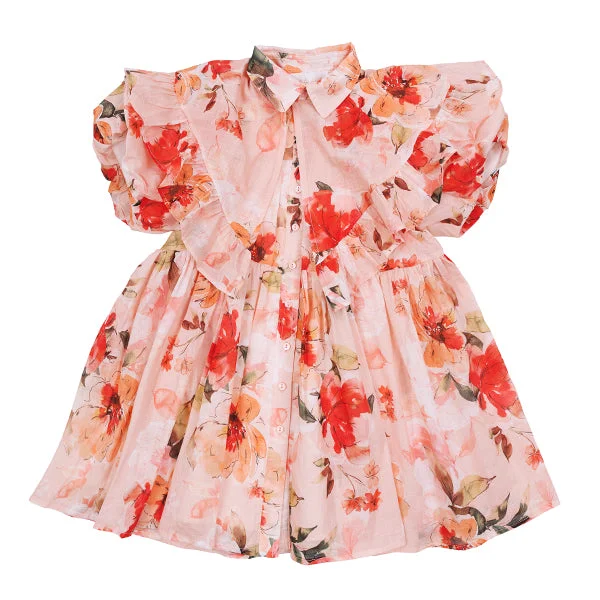 Peach peony linen collar dress by Petite Amalie Tunics Business professional