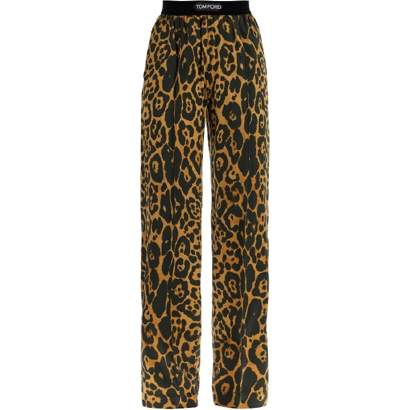 Tom Ford wide leg leopard print silk pants in camel and black Comfy High-Waist Jeans