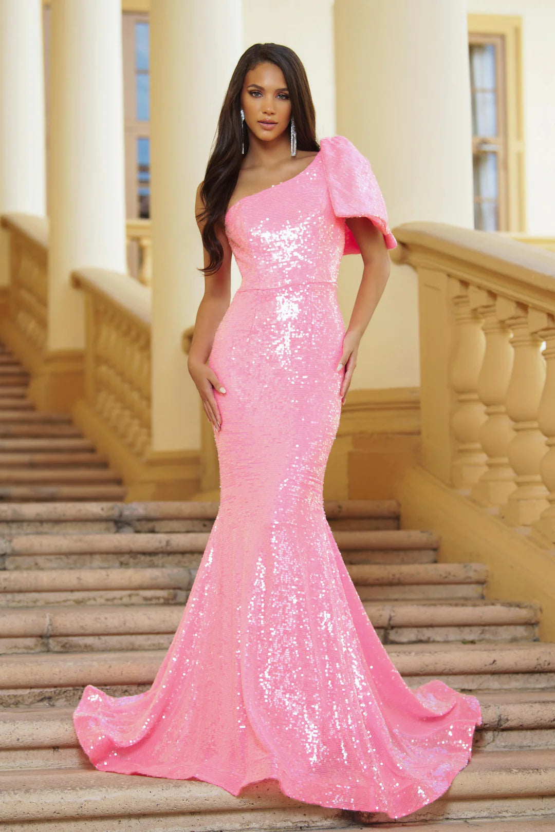 Ava Presley 39286 Long Sequin Gown One Shoulder Bow Detail Mermaid Train Formal Prom Dress Tunics Trousers formal Ava Presley 39286 Long Sequin Gown One Shoulder Bow Detail Mermaid Train Formal Prom Dress Tunics Trousers formal