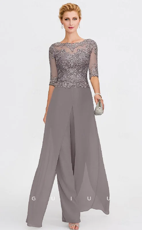 GM020 - Elegant Pantsuit Scoop Neck Sequines Half Sleeves Ankle Length Chiffon Formal Wedding Guest Mother of the Bride Dress Cozy Lounge Pants GM020 - Elegant Pantsuit Scoop Neck Sequines Half Sleeves Ankle Length Chiffon Formal Wedding Guest Mother of the Bride Dress Cozy Lounge Pants