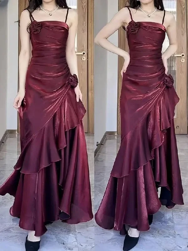 Wine Red Spaghetti Straps Chiffon Long Party Dress Evening Gown MD7633 Tunics Fleece cozy Wine Red Spaghetti Straps Chiffon Long Party Dress Evening Gown MD7633 Tunics Fleece cozy