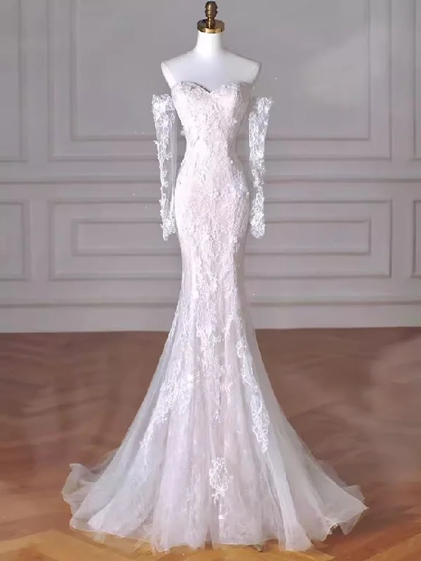 White Sweetheart Mermaid Lace Evening Party Dress Elegant Wedding Dress, D233 Tunics Floral girly White Sweetheart Mermaid Lace Evening Party Dress Elegant Wedding Dress, D233 Tunics Floral girly