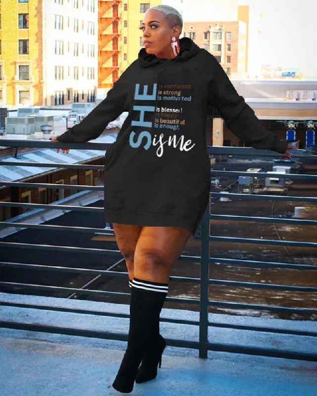 She Is Black Girl Long Sleeves Hoodie Dress Graphic Hoodie Design Print