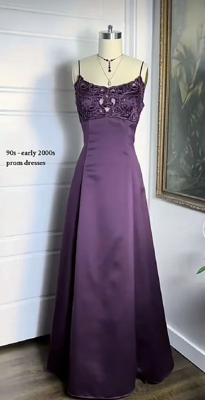 Purple Straps A-Line Beading Satin Long Party Dress Vintage Evening Dress, D490 Tunics Gym athletic