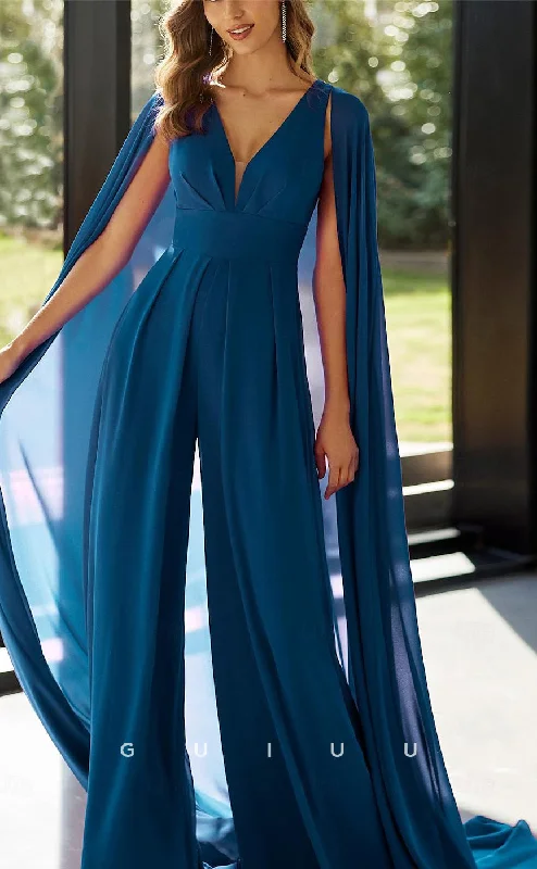 GM019 - Elegant Pantsuit V Neck Floor Length Detachable Chiffon Sleeveless with Pleats Formal Wedding Guest Mother of the Bride Dress Classic Straight-Leg Pants GM019 - Elegant Pantsuit V Neck Floor Length Detachable Chiffon Sleeveless with Pleats Formal Wedding Guest Mother of the Bride Dress Classic Straight-Leg Pants