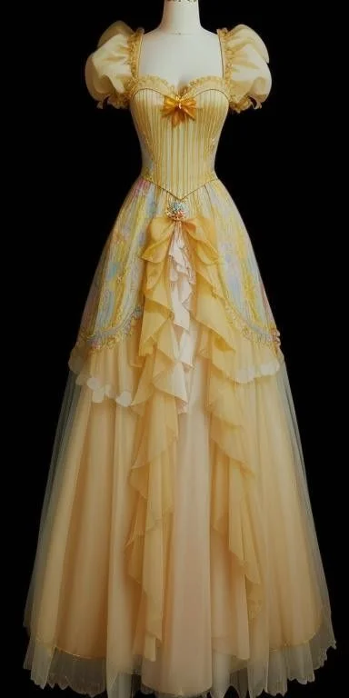 Yellow Sweetheart A-Line Ruffles Princess Long Party Dress Evening Gown, D388 Tunics Handmade artisanal