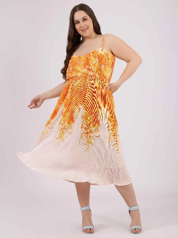 Women's Beige Polyester Printed Dress - Curvy Lane Tunics Print Colorful