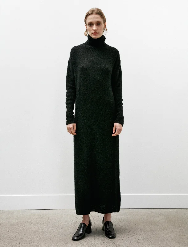 Garment Dyed Cashmere Turtleneck Knit Dress Black Tunics Luxurious high-end