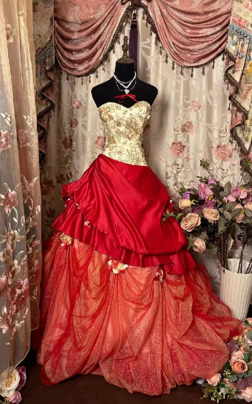 Red Sweetheart A-Line Satin Vintage Party Dress Formal Evening Gown, D390 Tunics Modern contemporary