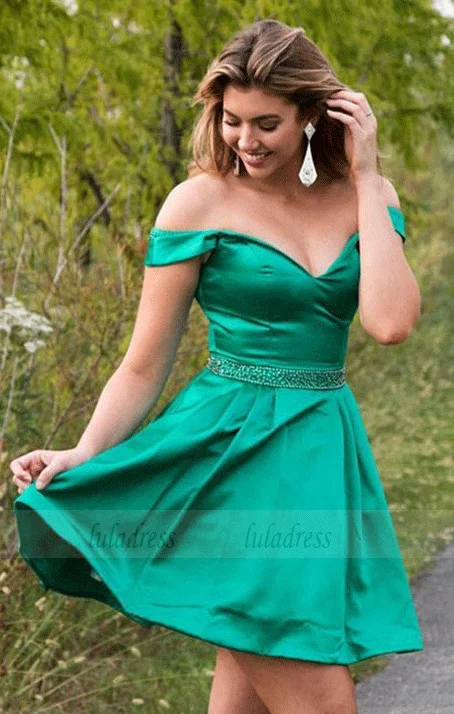 Off-the-Shoulder Short Beaded Prom Homecoming Party Dresses Tunics Summer linen