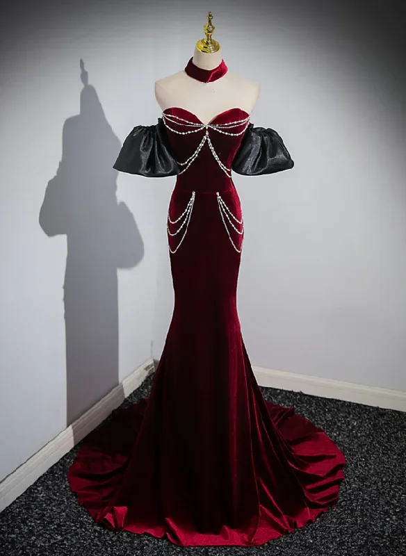 Wine Red Sweetheart Velvet Mermaid Long Formal Party Dress MD7359 Tunics Party sparkling Wine Red Sweetheart Velvet Mermaid Long Formal Party Dress MD7359 Tunics Party sparkling