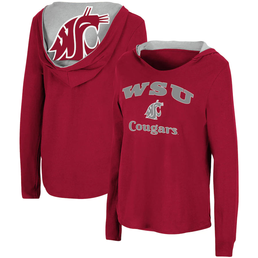 Colosseum Womens Crimson WSU Cougars Logo Hoodie Hoodie with V-Neck Classic Versatile