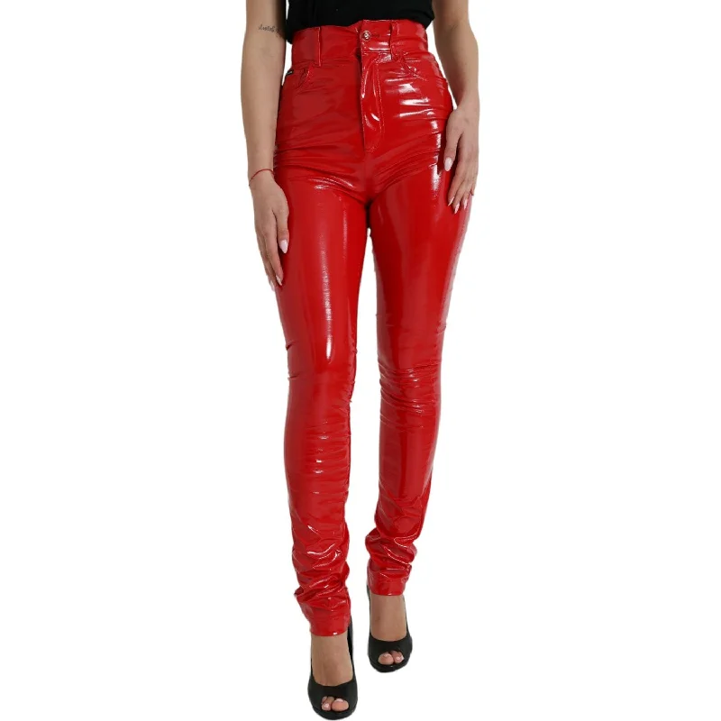 Dolce & Gabbana Chic Red High Waist Skinny Pants Slim Fit Casual Pants