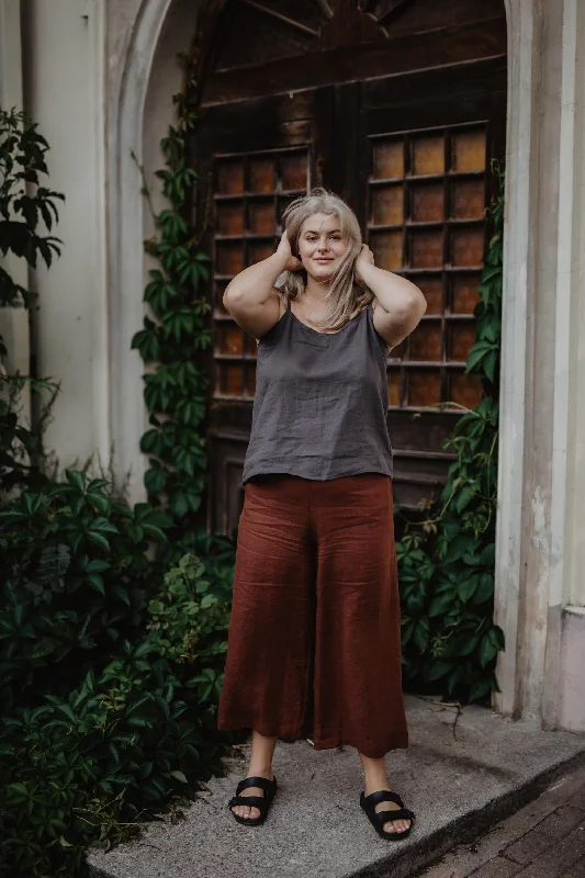 Tokyo Linen Pants (Terracotta) Trendy Work Pants