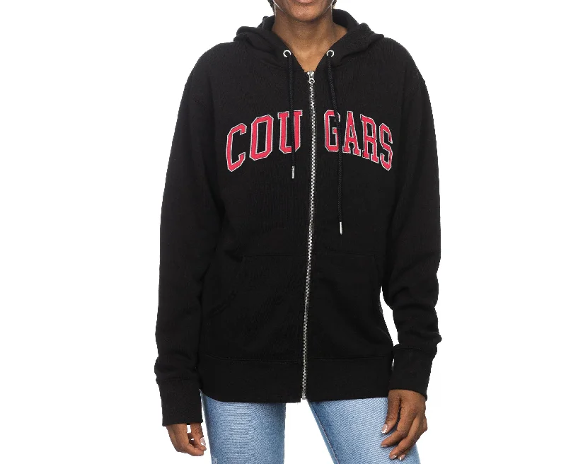 ZooZatz Unisex Black "COUGARS" Full Zip Hoodie Hoodie with Magnetic Closure Innovative Modern
