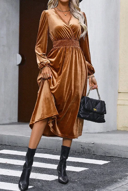 Long Sleeve Velvet Party Dress Off-the-shoulder Chic Trendy