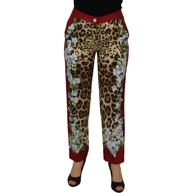Dolce & Gabbana Elegant Multicolor High Waist Silk Pants Casual Plaid Pants