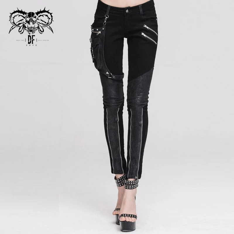 PT01801 daily life punk women black skinny pants with leg bag Comfortable Cargo Pants PT01801 daily life punk women black skinny pants with leg bag Comfortable Cargo Pants