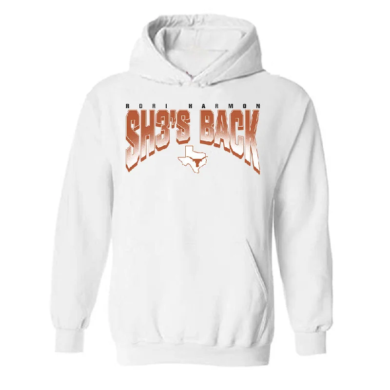 Texas - NCAA Women's Basketball : Rori Harmon - Statement Hooded Sweatshirt Hoodie with Contrast Stitching Detailed Premium Texas - NCAA Women's Basketball : Rori Harmon - Statement Hooded Sweatshirt Hoodie with Contrast Stitching Detailed Premium