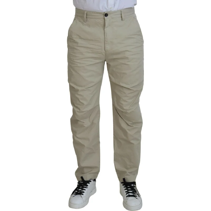Dsquared² Beige Cotton Straight Fit Men Casual Pants Relaxed Lounge Trousers