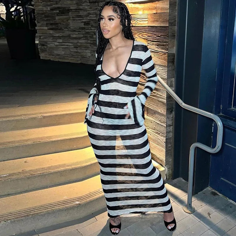 Bonnyshow Women's Clothing Autumn Fashion Sexy Long Sleeve Striped Print Dress Elegant Sexy Party Dress Club Clothes Glittery Long Formal Bonnyshow Women's Clothing Autumn Fashion Sexy Long Sleeve Striped Print Dress Elegant Sexy Party Dress Club Clothes Glittery Long Formal