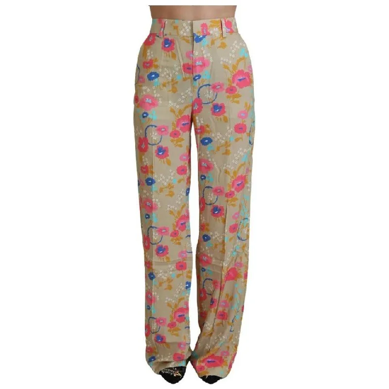 Dsquared² Beige Floral High Waist Straight Pants Cozy Lounge Pants