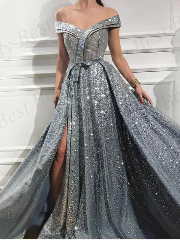 Off The Shoulder Gray Long Evening Party Dresses ,Cheap Prom Dresses,PDY0620 Tunics Versatile stylish
