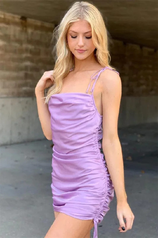 Glamorous Lilac Satin Homecoming Dress Mini Party Dress WD227 Tunics Top rated