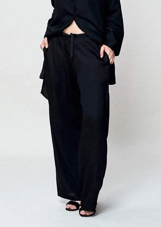 Wide Leg Palazzo Pants (Black) Chic Faux Leather Pants