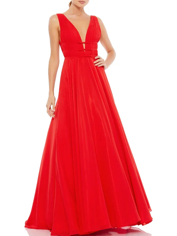 Womens Chiffon Long Evening Dress Boat Neckline Classic