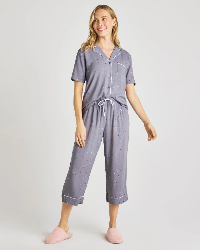 Scattered Star Notch Top & Crop Pant PJ Set Soft Sweatpants Style