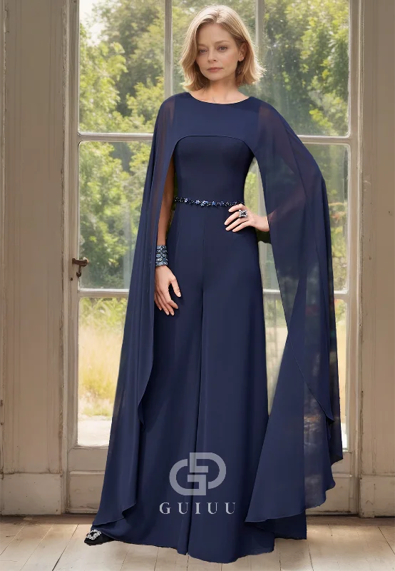 Unique Bateau Beads Belt Pants Long Mother of the Bride Dress Stylish Casual Pants