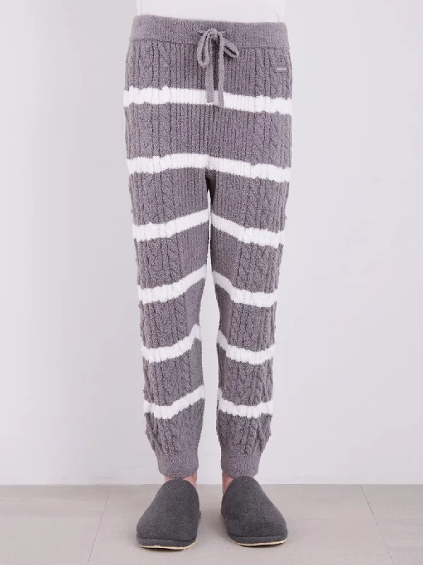 MENS Baby Moco Aran Striped Cable Knit Pajama Pants Soft Stretch Trousers