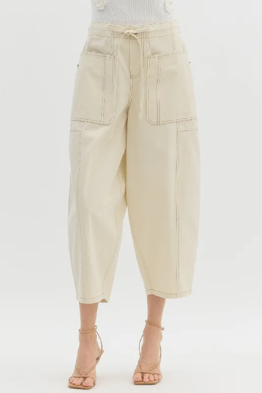 Tie Waist Barrel Pants Relaxed Linen Pants