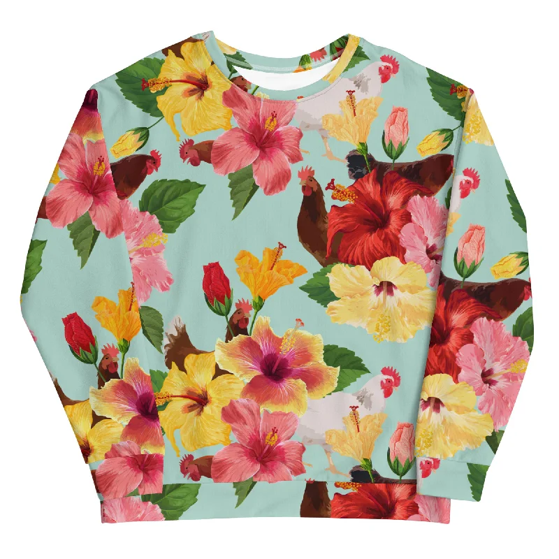 Tropical Chicken Vibes Crewneck Sweatshirt Hoodie with Hem Drawcord Adjustable Customizable