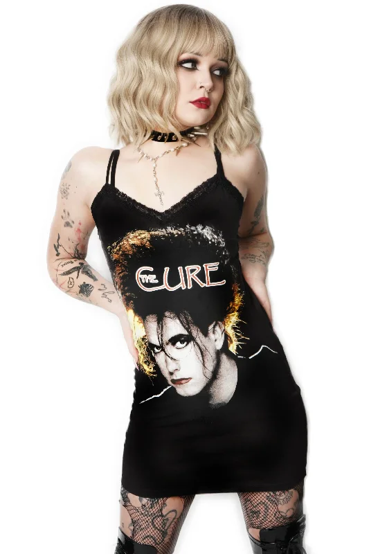 The Cure Lace Strap Dress Cowl Neckline Elegant