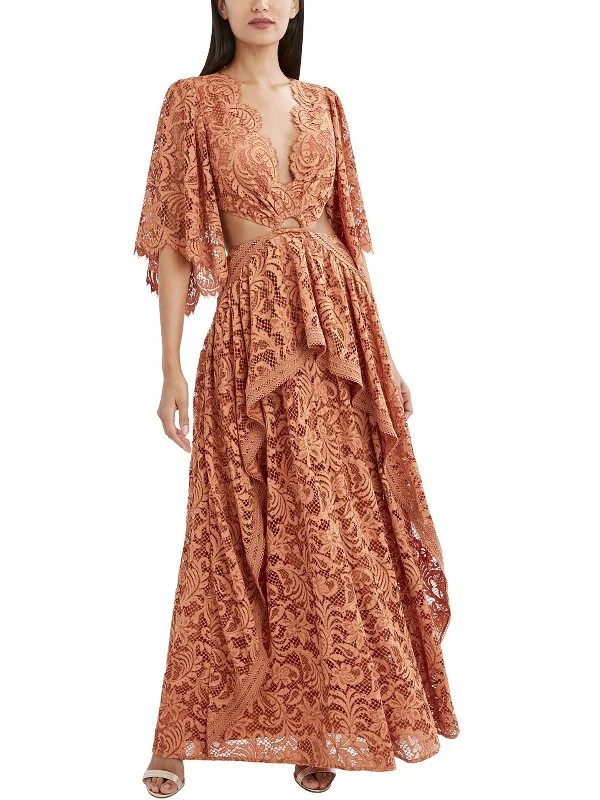 Womens Lace Maxi Evening Dress Off-the-shoulder Chic Trendy