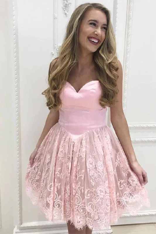 Pink A Line Sweetheart Lace Short Homecoming Dress Short Party Dress WD256 Tunics Designer luxury