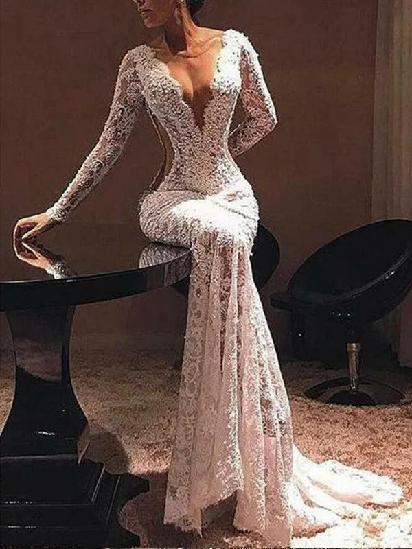 Mermaid White Sleeve V Neck Evening Party Dresses,Cheap Prom Dresses,PDY0628 Tunics Recommended stylist