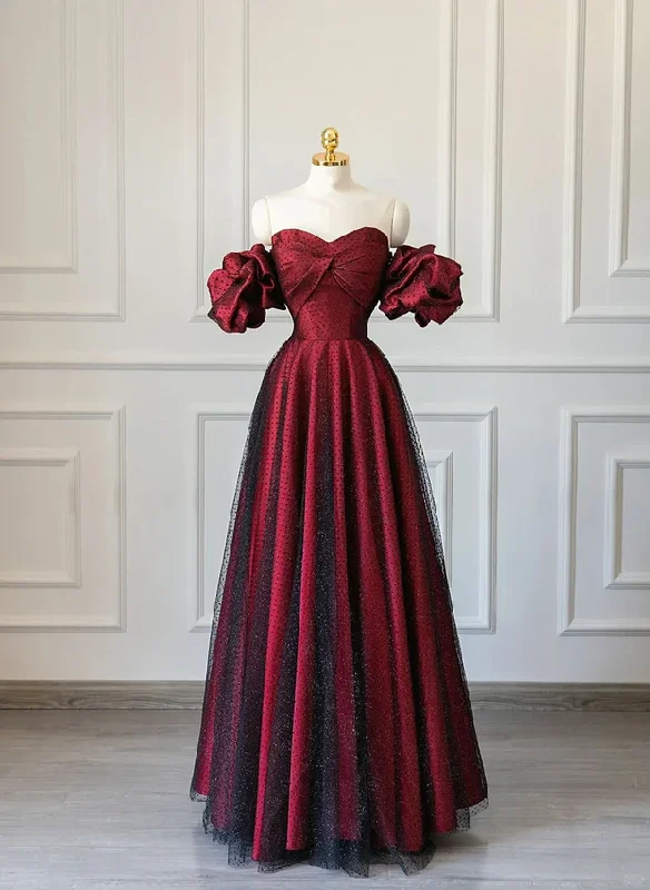 Wine Red Sweetheart A-Line Tulle Satin Long Formal Party Dress MD7361 Tunics Office stylish Wine Red Sweetheart A-Line Tulle Satin Long Formal Party Dress MD7361 Tunics Office stylish