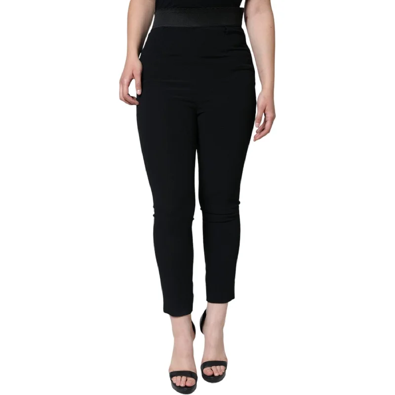 Dolce & Gabbana Black Viscose High Waist Tapered Pants Formal Stretch Pants